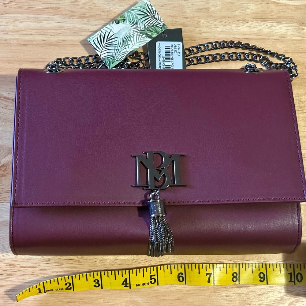 Badgley Mischka Monogram Tassel Crossbody - Wine Burgundy Red NWT - Picture 6 of 10